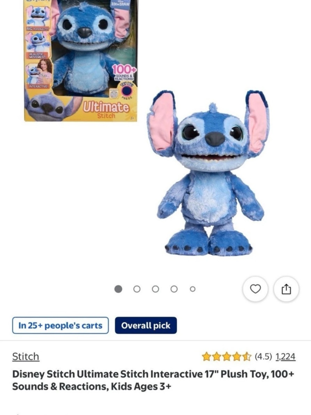 Disney Ultimate Stitch Interactive 17" Plush Toy Blue & Pink